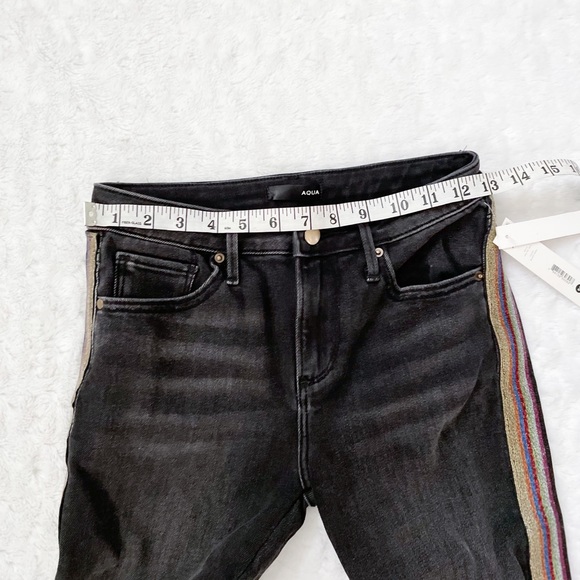 NWT-AQUA Glitter Side Striped Black Frayed Jeans - Picture 7 of 12